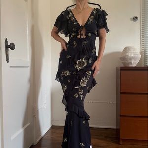 Asos design petite ruffle fetal short lever embellished maxi dress